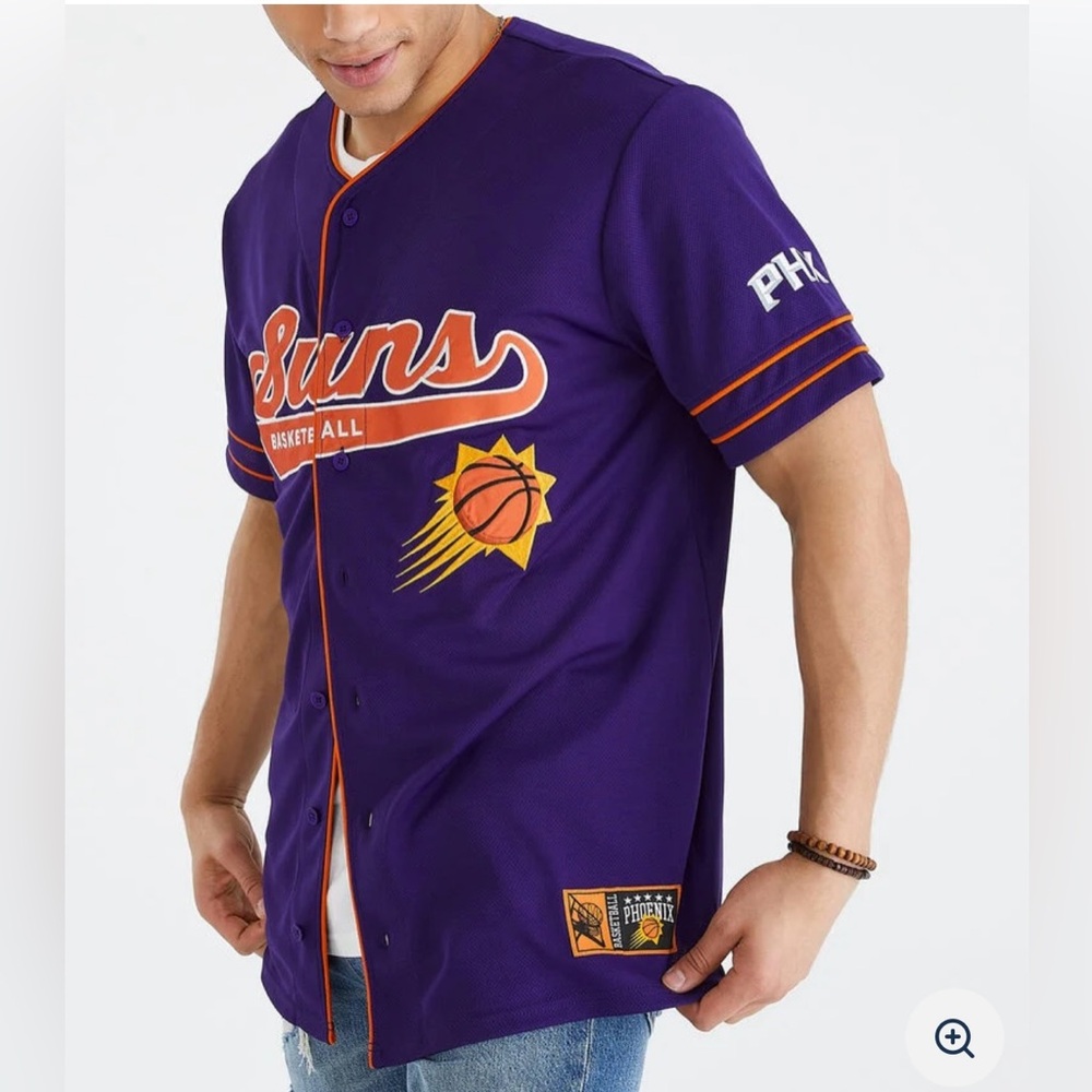 NWT Phoenix Suns Button down embroidered blue jersey top men's size Large